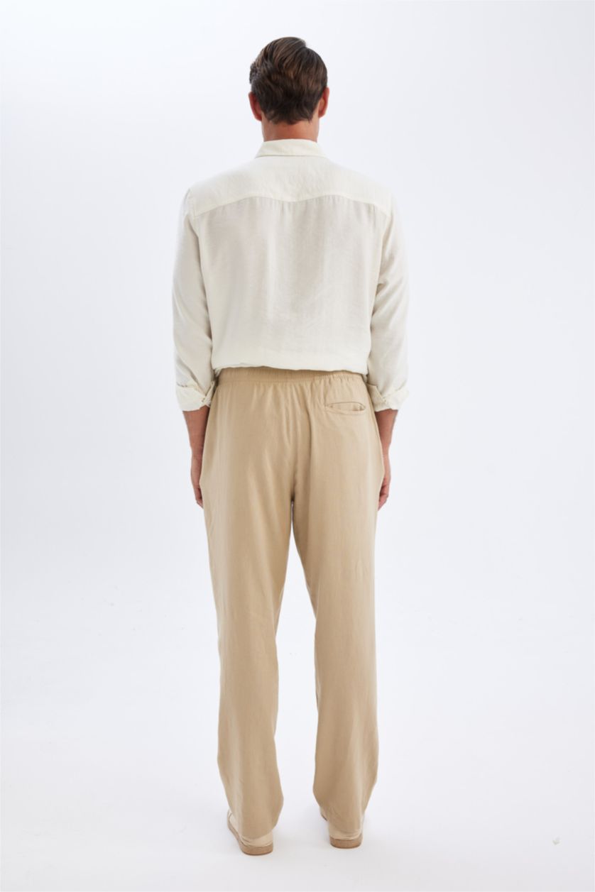 MAN Beige Relax Fit Slim Leg Linen Blend Trousers