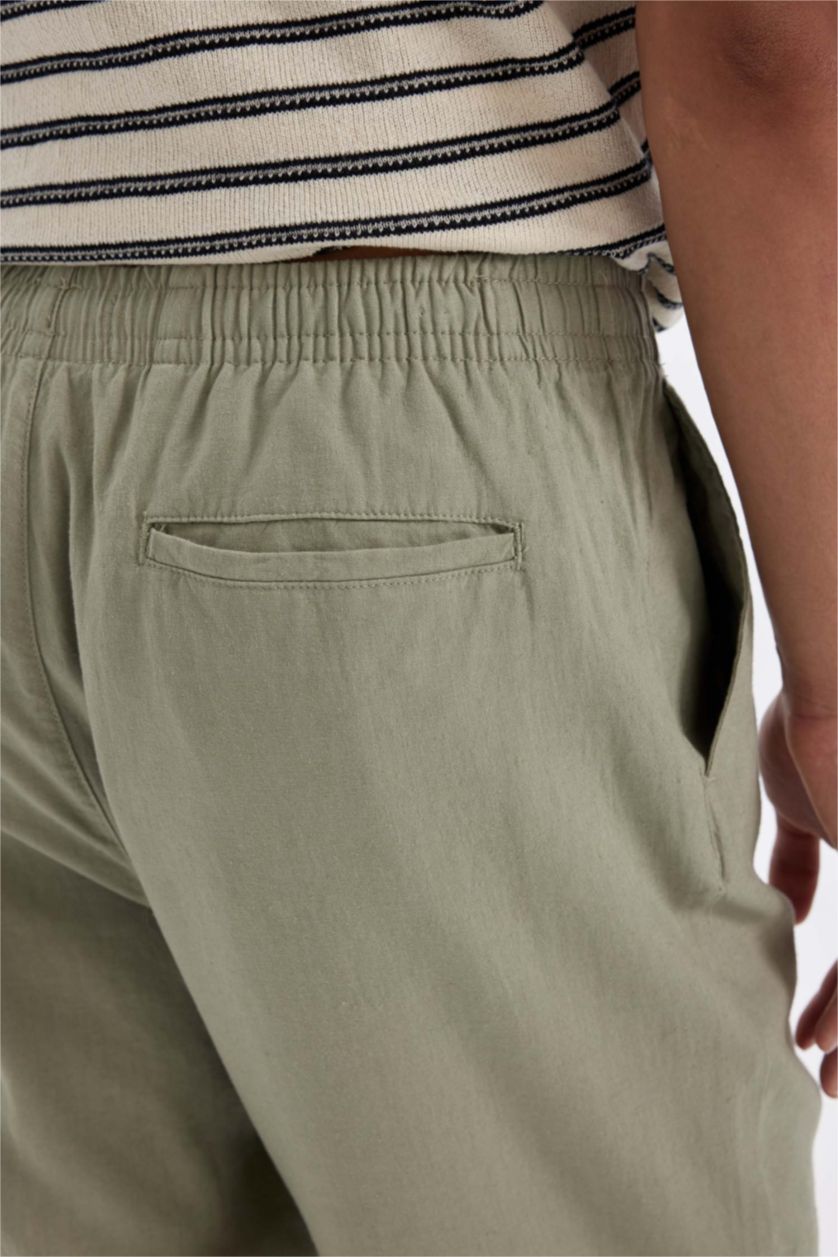 Erkek Yeşil Relax Fit Rahat Kesim Dar Paça Keten Karışımlı Yazlık Pantolon