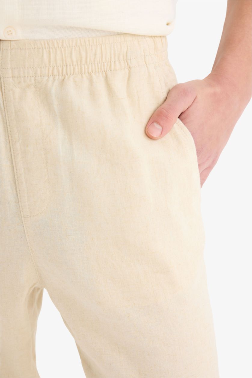 Man Doğal Açık Bej Relax Fit Skinny Leg Linen Blend Summer Trousers