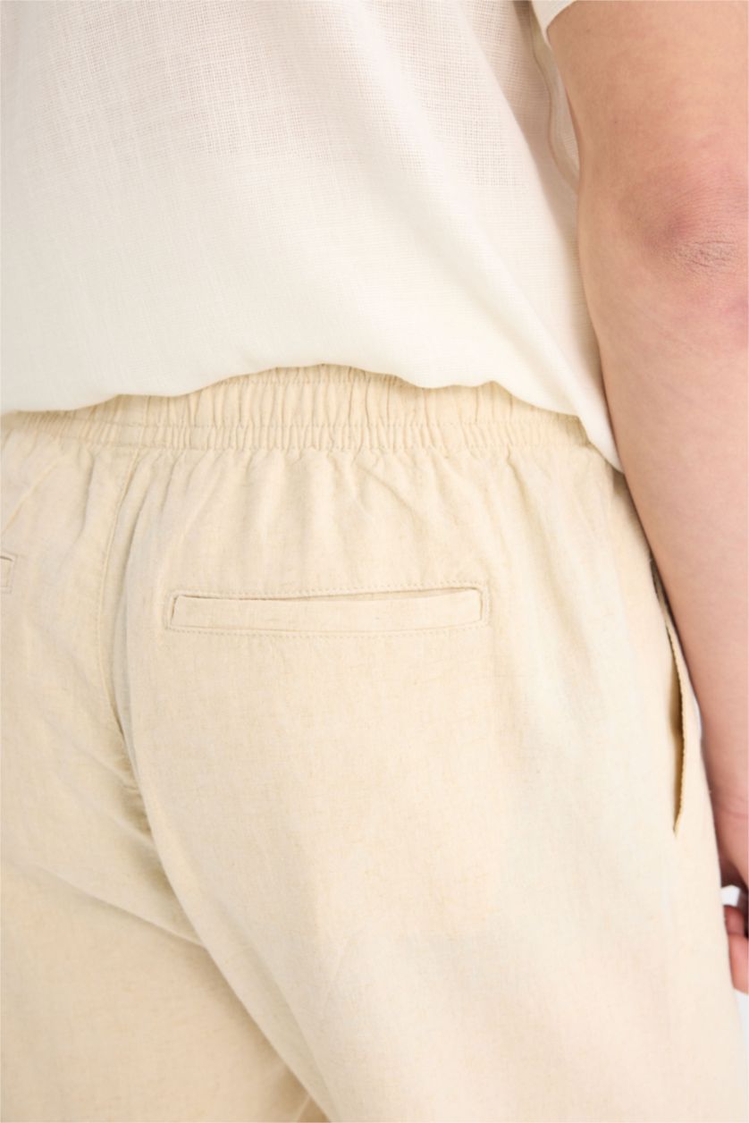 Man Doğal Açık Bej Relax Fit Skinny Leg Linen Blend Summer Trousers