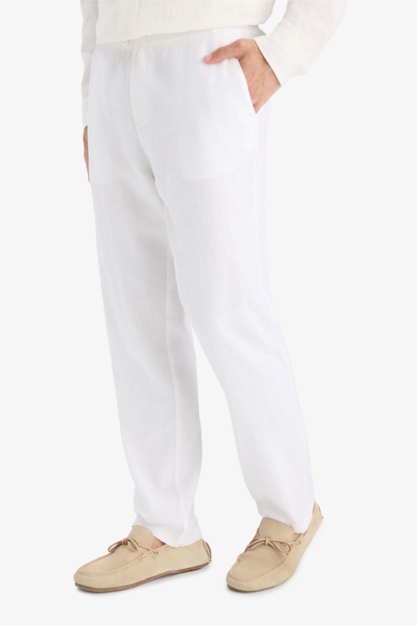 Мужчины Кремовый Брюки Relax Fit с конусным кроем и льняной смесью, легкие, летние
