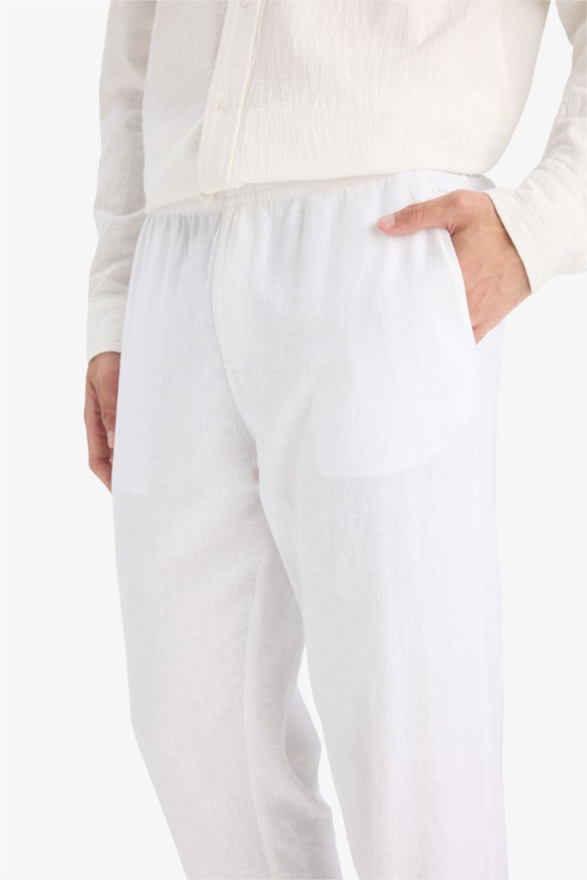 Мужчины Кремовый Брюки Relax Fit с конусным кроем и льняной смесью, легкие, летние