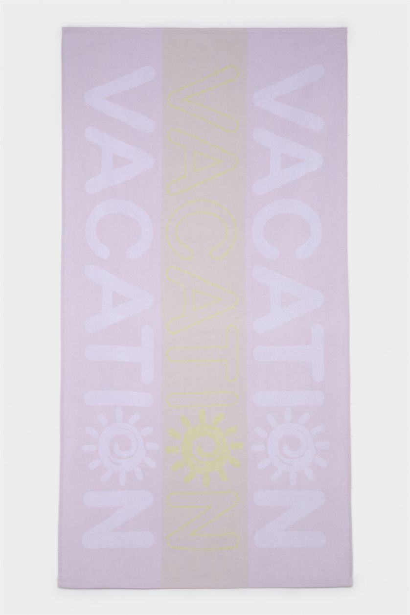 Kadın Lila Kadın Desenli Pamuklu Plaj Havlusu