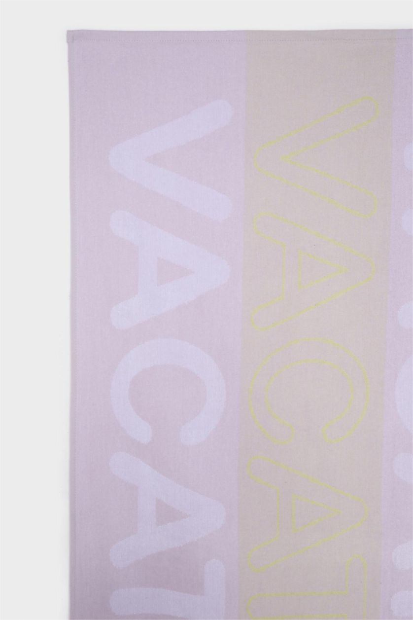 Kadın Lila Kadın Desenli Pamuklu Plaj Havlusu