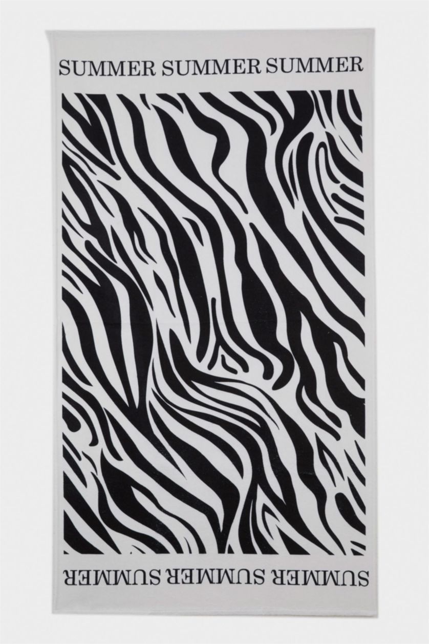 Woman Black Woman Zebra Patterned Cotton Beach Towel