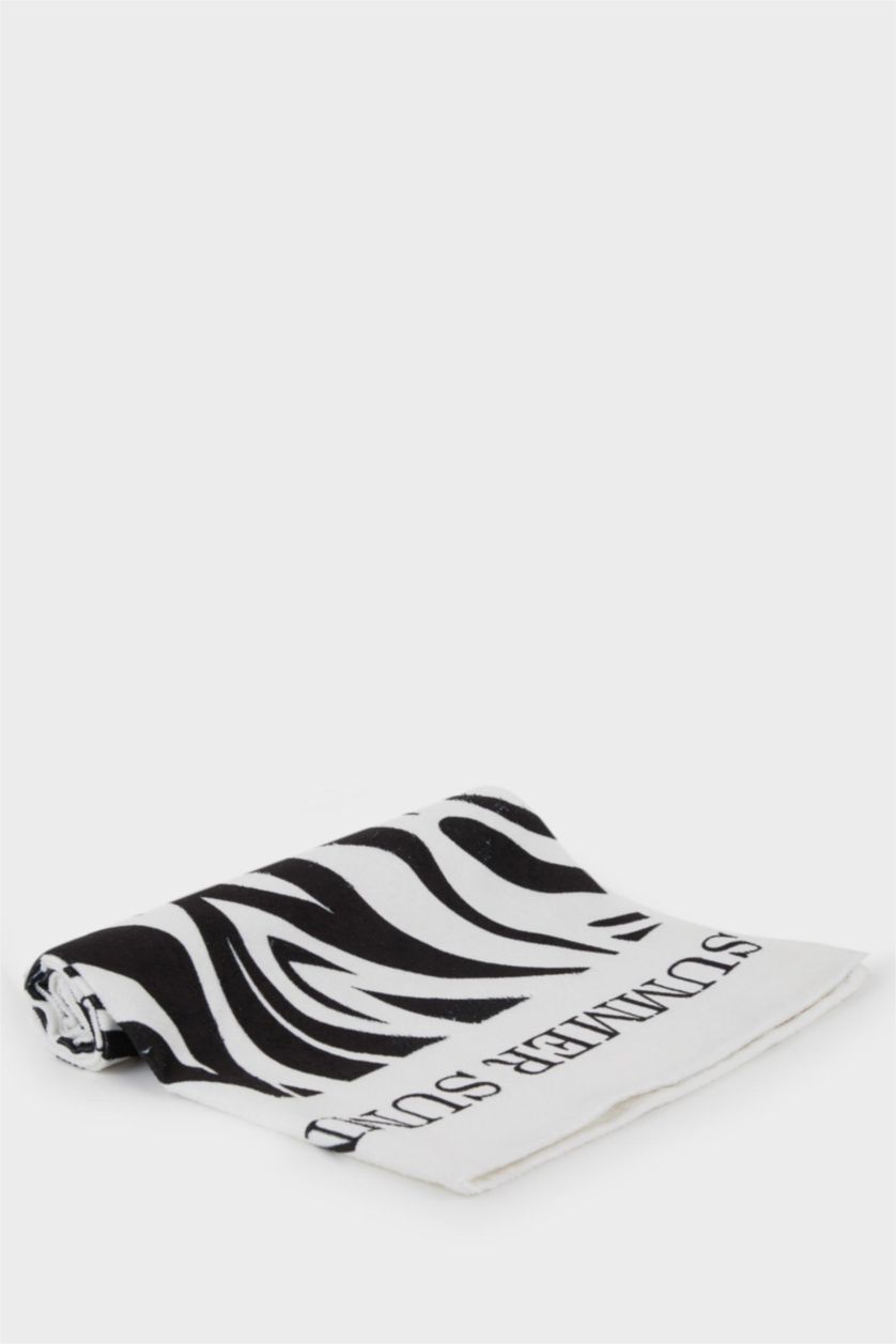 Kadın Siyah Kadın Zebra Desenli Pamuklu Plaj Havlusu