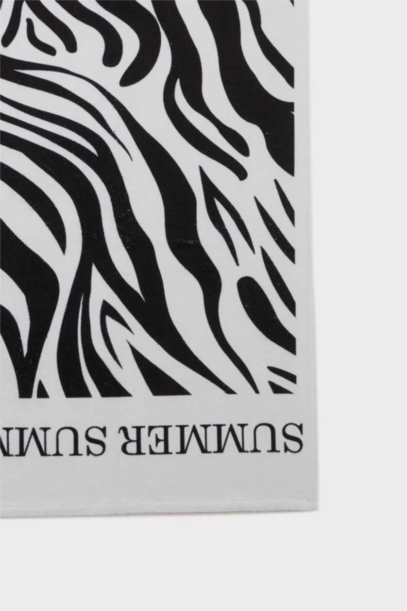 Woman Black Woman Zebra Patterned Cotton Beach Towel