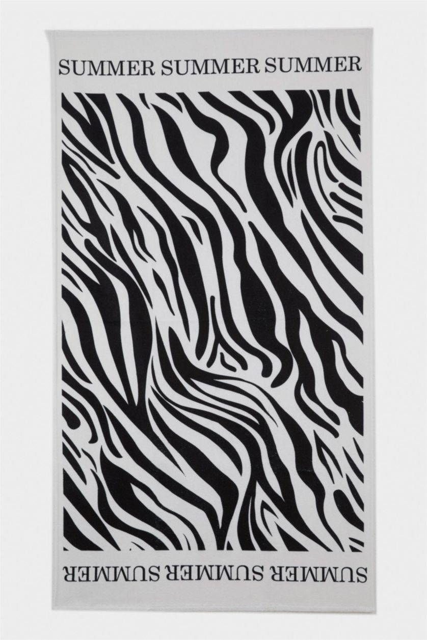 Kadın Siyah Kadın Zebra Desenli Pamuklu Plaj Havlusu