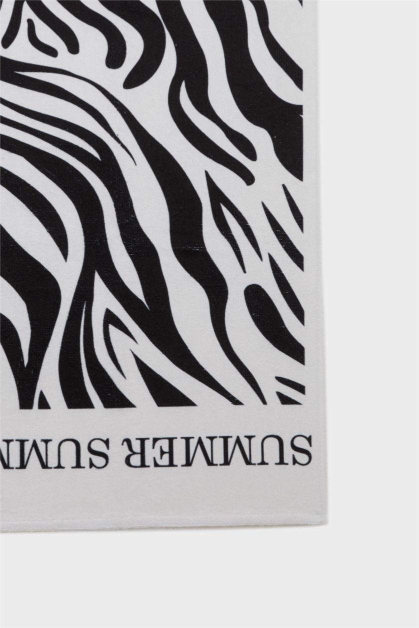 Kadın Siyah Kadın Zebra Desenli Pamuklu Plaj Havlusu