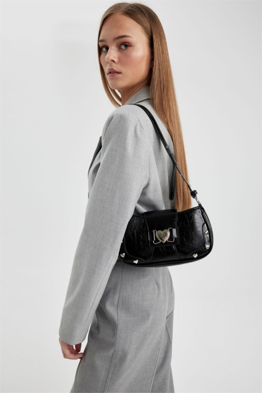 Women Black Faux Leather Shoulder bag