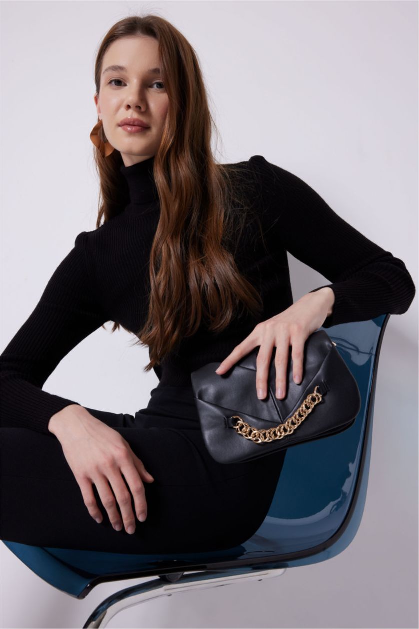 نساء أسود جنطة كتف نسائي جلد صناعي