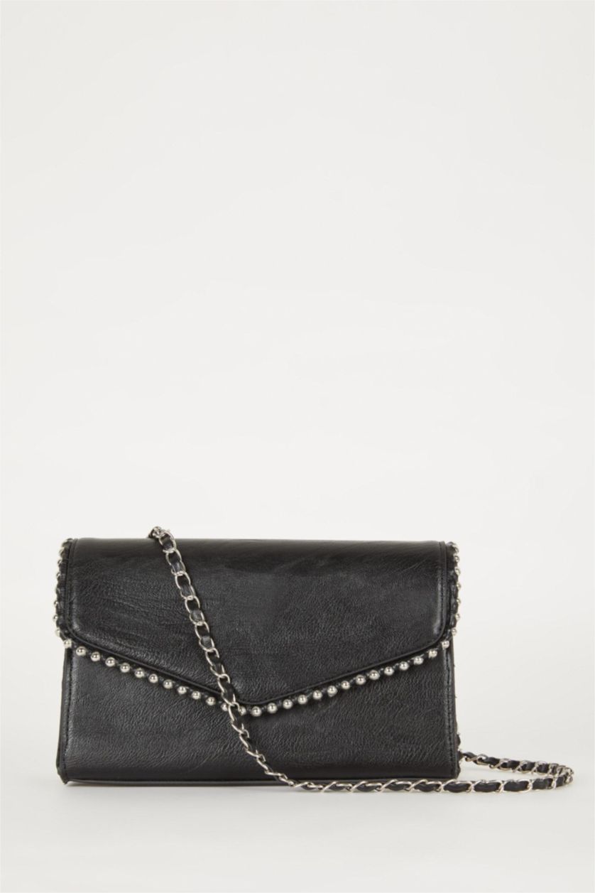 Kadın Siyah Kadın Zımba Detaylı Suni Deri Omuz Çantası