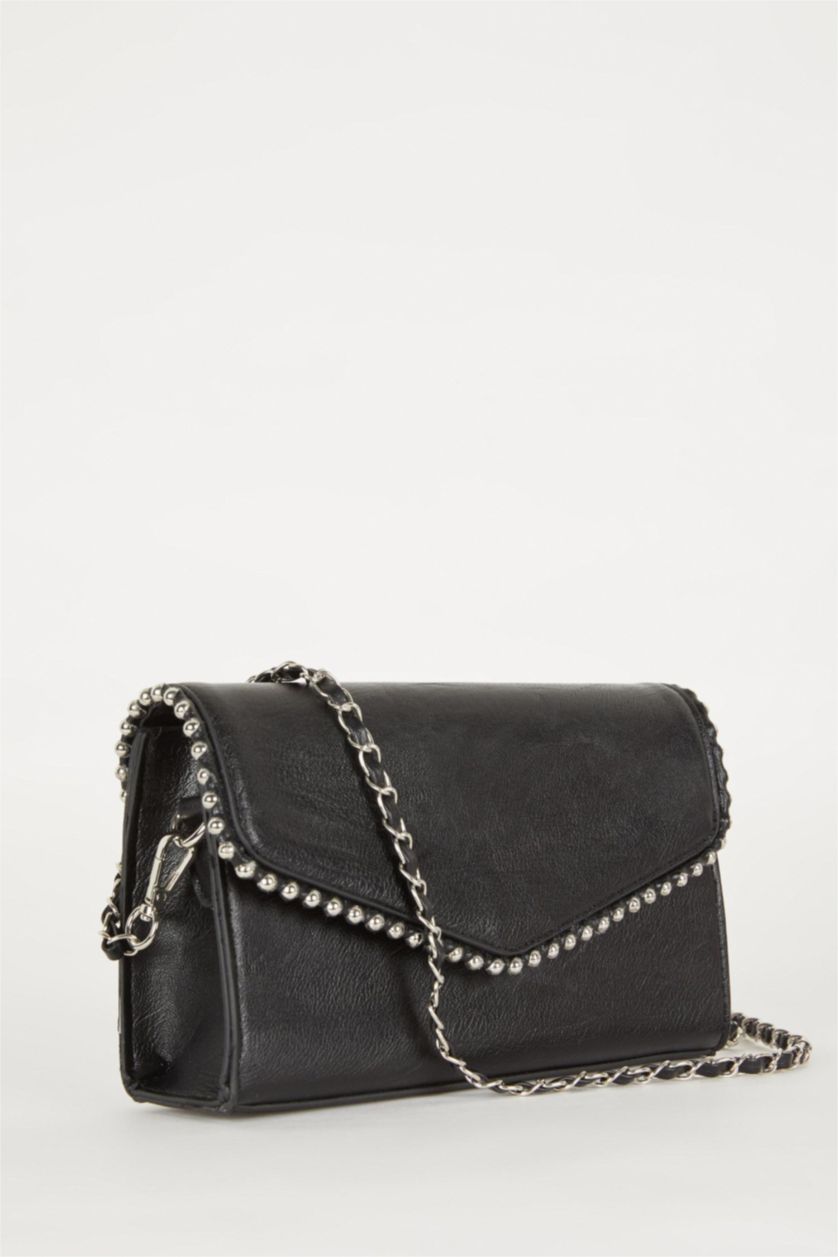 Kadın Siyah Kadın Zımba Detaylı Suni Deri Omuz Çantası