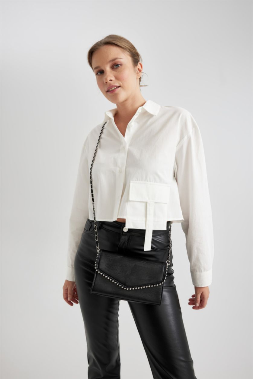 Kadın Siyah Kadın Zımba Detaylı Suni Deri Omuz Çantası