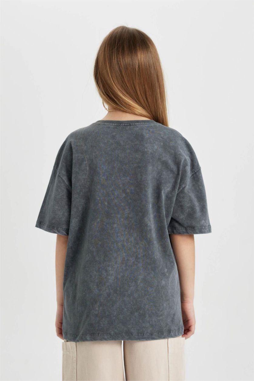 GIRLS & TEENS Anthracite Girl Relax Fit Printed Washable Short Sleeve T-Shirt