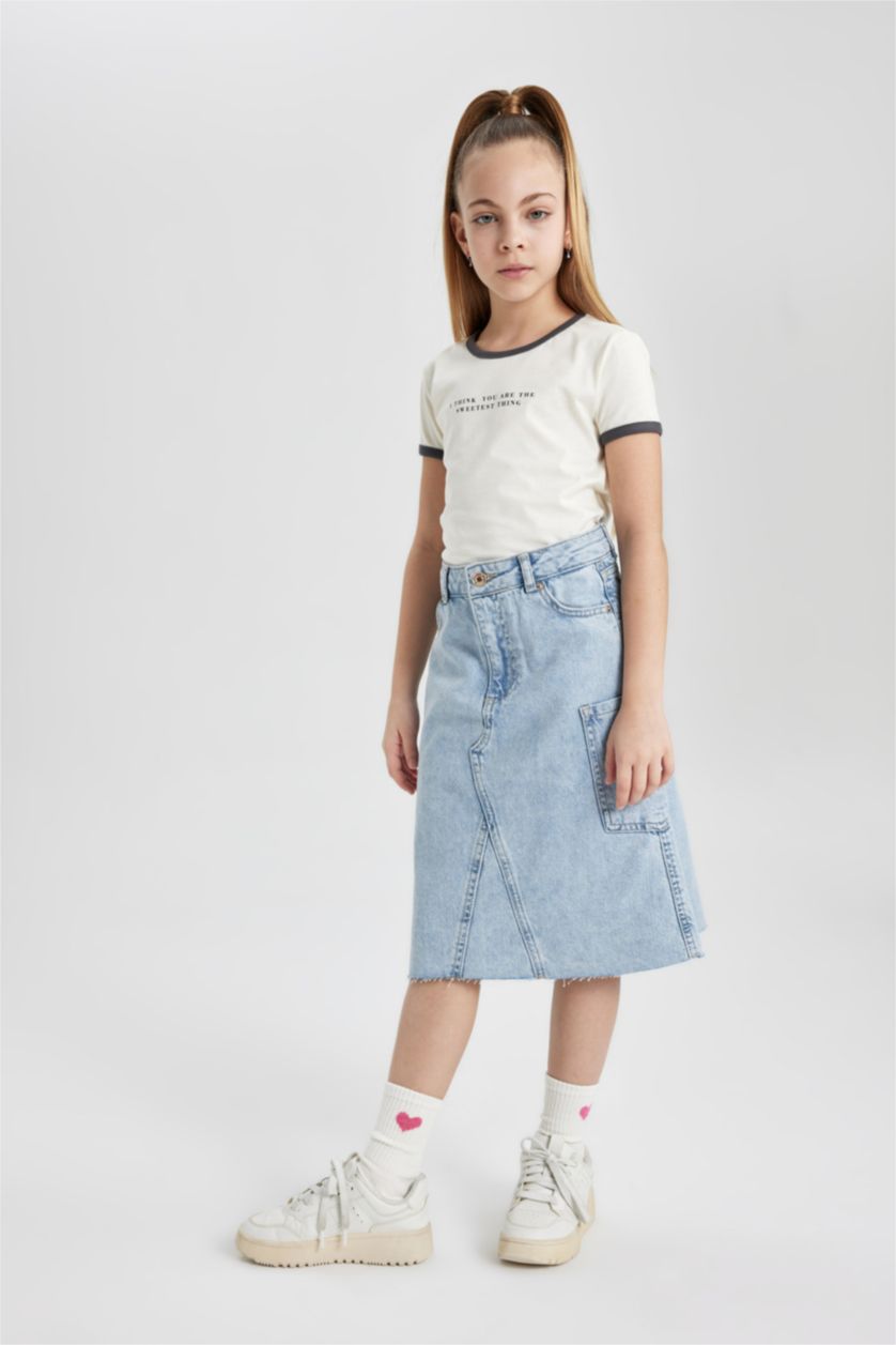 GIRLS & TEENS Ecru Girl Crop Slogan Printed Short Sleeve T-Shirt