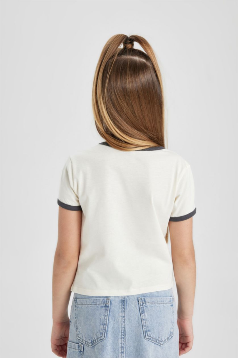 GIRLS & TEENS Ecru Girl Crop Slogan Printed Short Sleeve T-Shirt