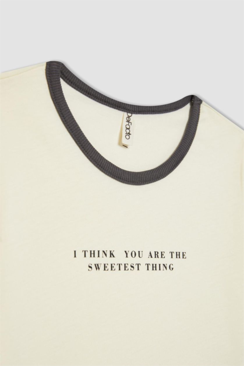 GIRLS & TEENS Ecru Girl Crop Slogan Printed Short Sleeve T-Shirt