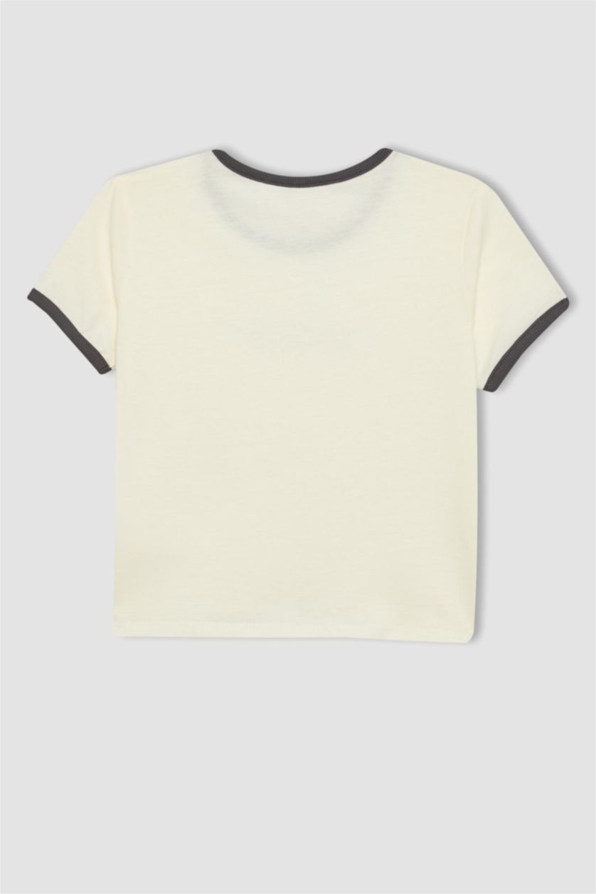 GIRLS & TEENS Ecru Girl Crop Slogan Printed Short Sleeve T-Shirt