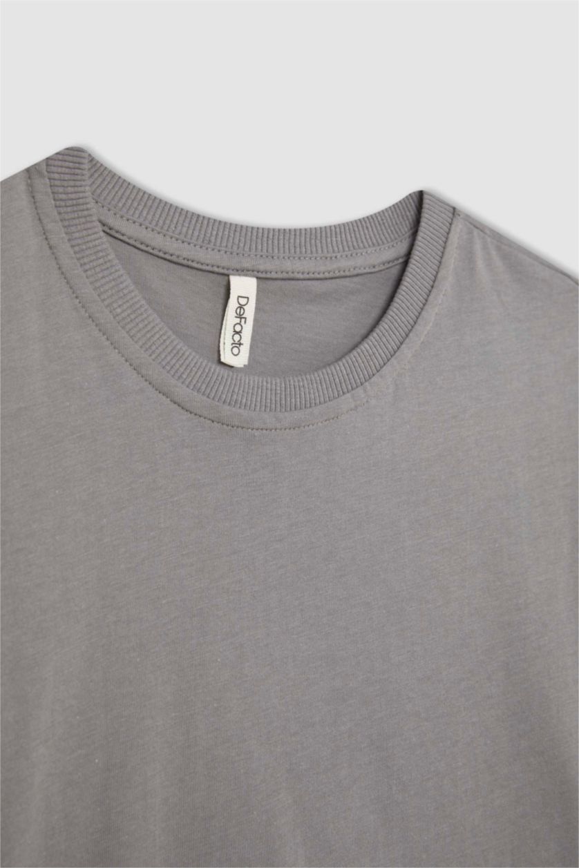 Kız Çocuk - Genç Kız Gri Kız Çocuk Relax Fit Bisiklet Yaka Kısa Kollu Tişört