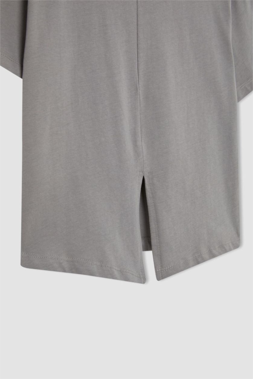 Kız Çocuk - Genç Kız Gri Kız Çocuk Relax Fit Bisiklet Yaka Kısa Kollu Tişört