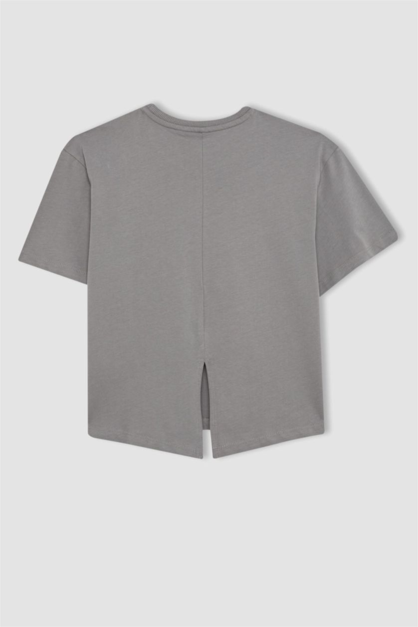 Kız Çocuk - Genç Kız Gri Kız Çocuk Relax Fit Bisiklet Yaka Kısa Kollu Tişört