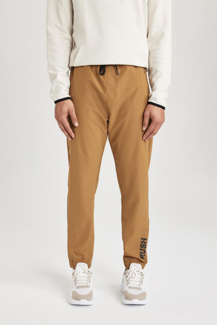 Erkek Haki Dokuma Esnek Multifonksiyonel Sporcu Jogger Eşofman Altı Slim Fit Dar Kesim Çift Cepli