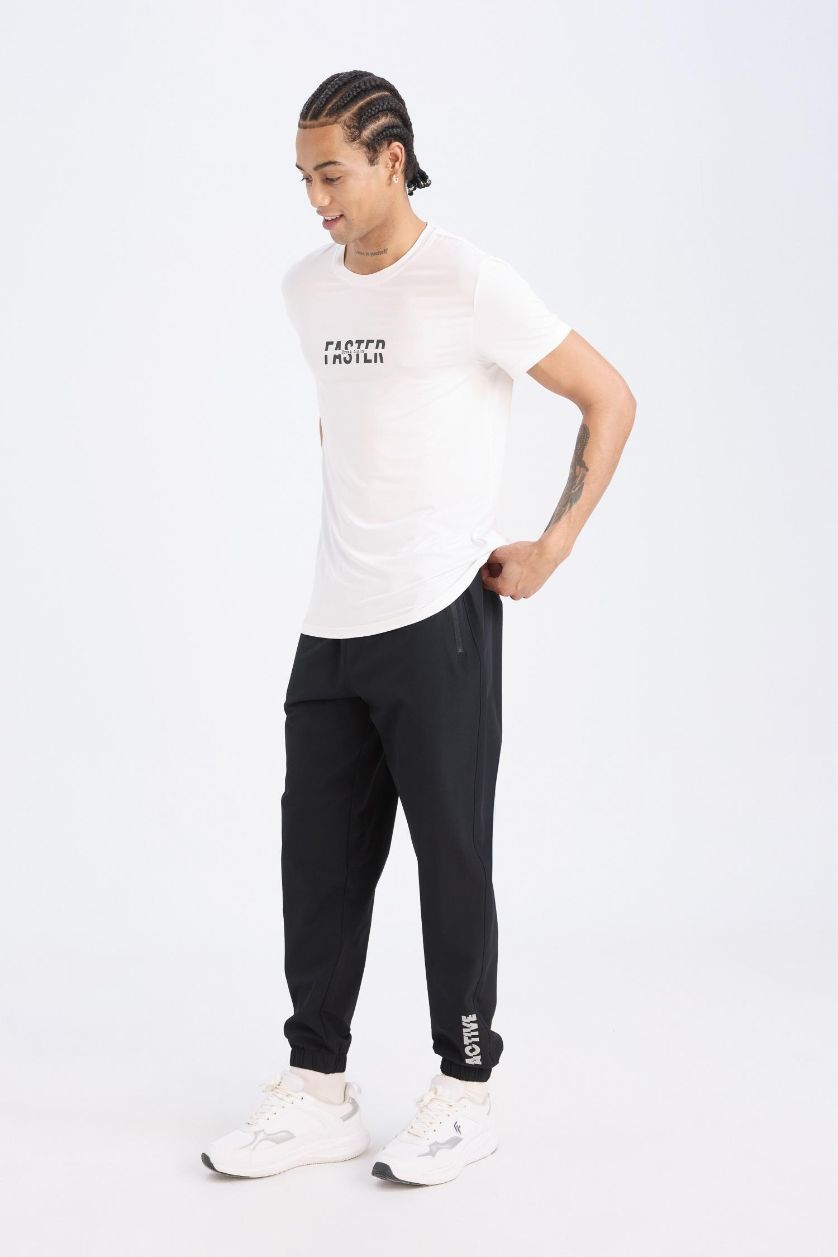 Erkek Siyah Dokuma Esnek Multifonksiyonel Sporcu Jogger Eşofman Altı Slim Fit Dar Kesim Çift Cepli