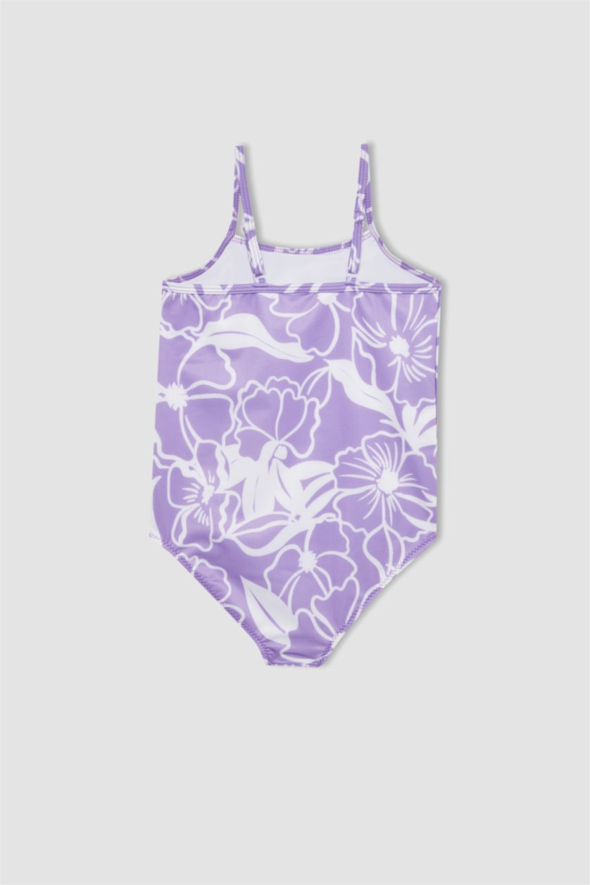 Kız Çocuk - Genç Kız Lila Kız Çocuk Desenli Mayo