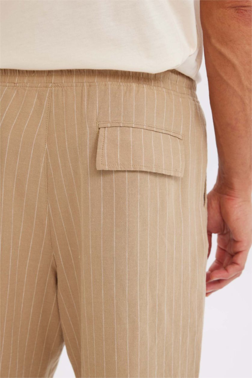 Erkek Bej Relax Fit Keten Karışımlı Yazlık Bermuda Şort