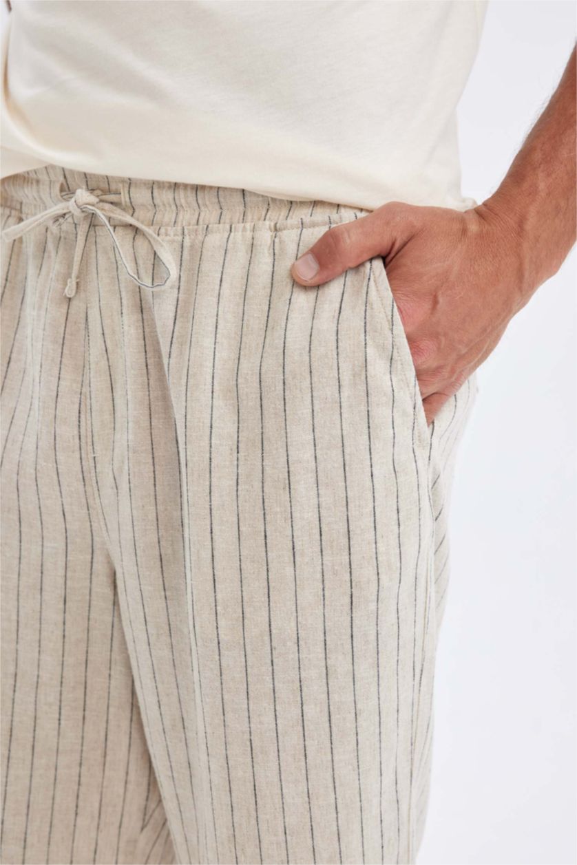 Man Doğal Açık Bej Relax Fit Linen Blend Bermuda Shorts