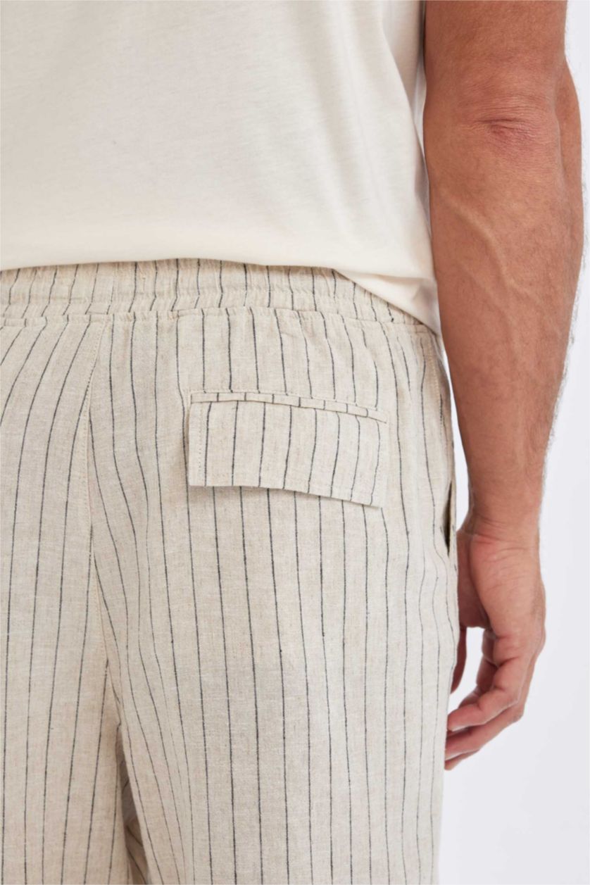 Man Doğal Açık Bej Relax Fit Linen Blend Bermuda Shorts