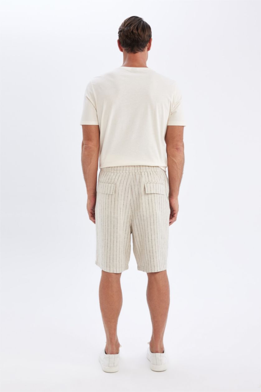 Man Doğal Açık Bej Relax Fit Linen Blend Bermuda Shorts
