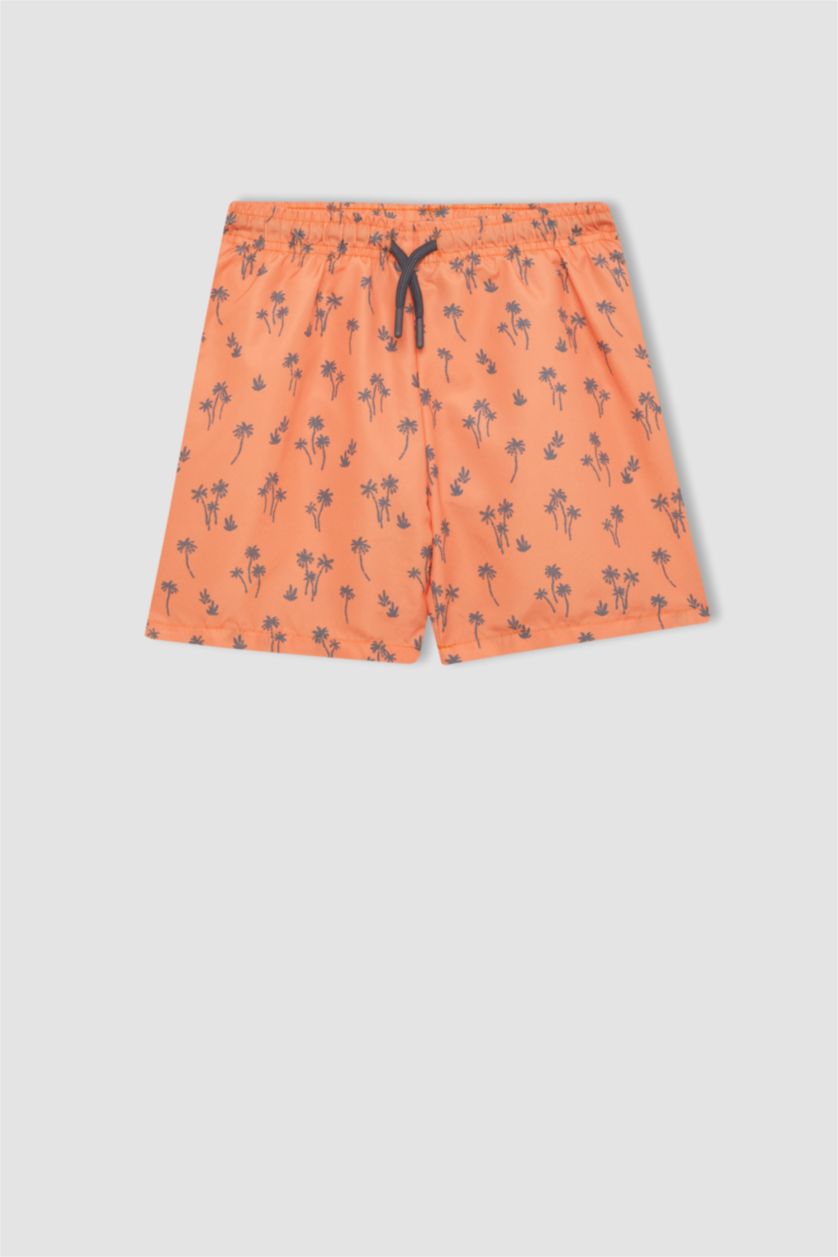 Boys & Teens Light Orange Boy Palm Tree Patterned T-Shirt Swim Shorts 2 Piece Set