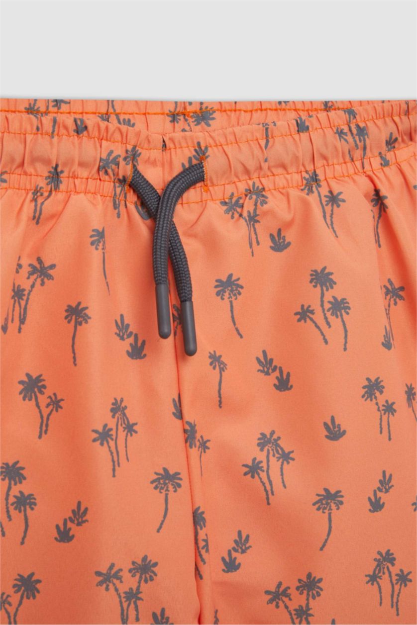 Boys & Teens Light Orange Boy Palm Tree Patterned T-Shirt Swim Shorts 2 Piece Set