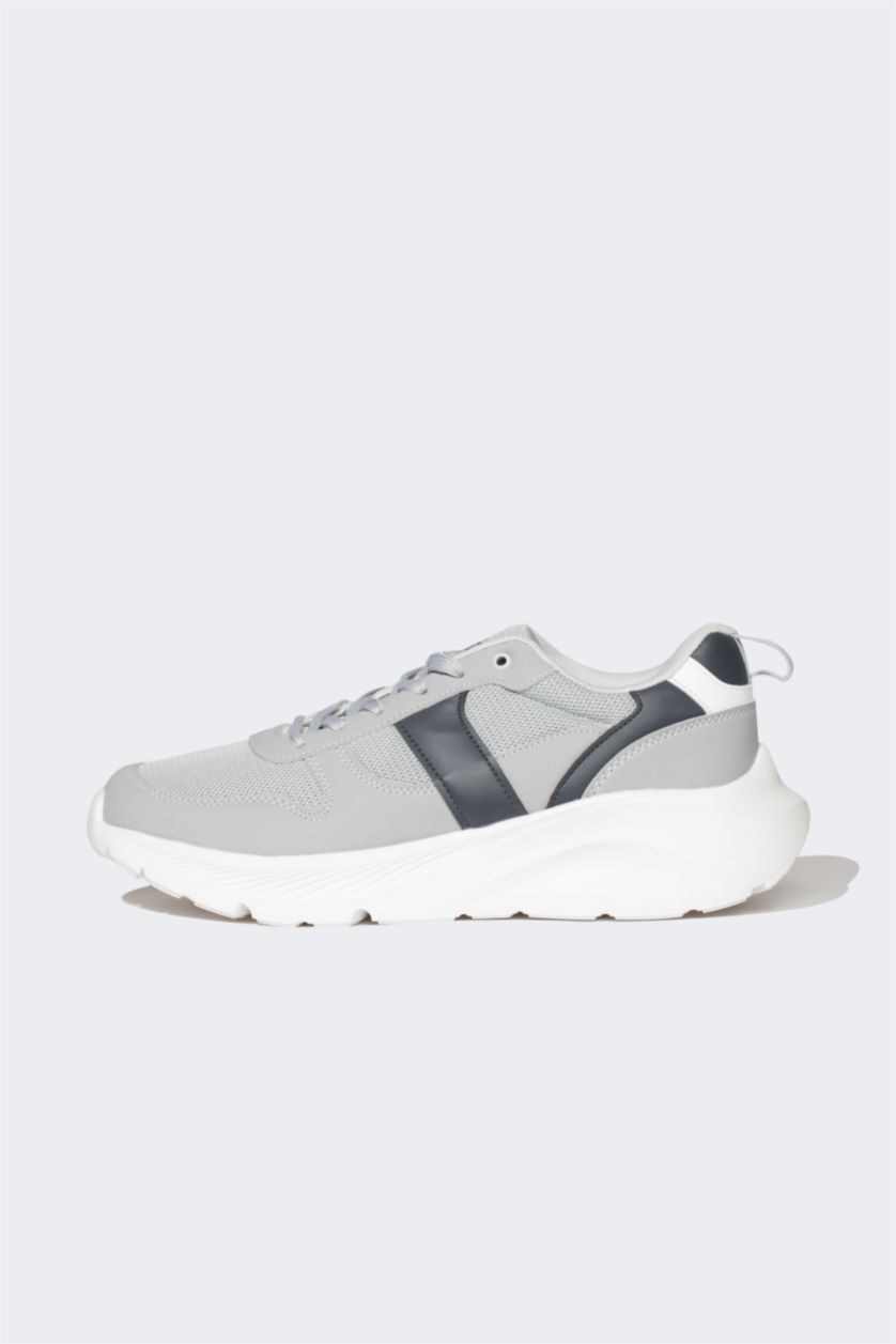 رجالي رمادي حذاء رياضي رجالي جلد صناعي برباط