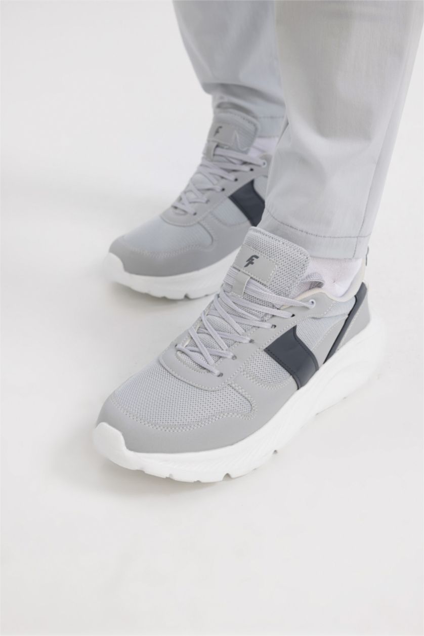 رجالي رمادي حذاء رياضي رجالي جلد صناعي برباط