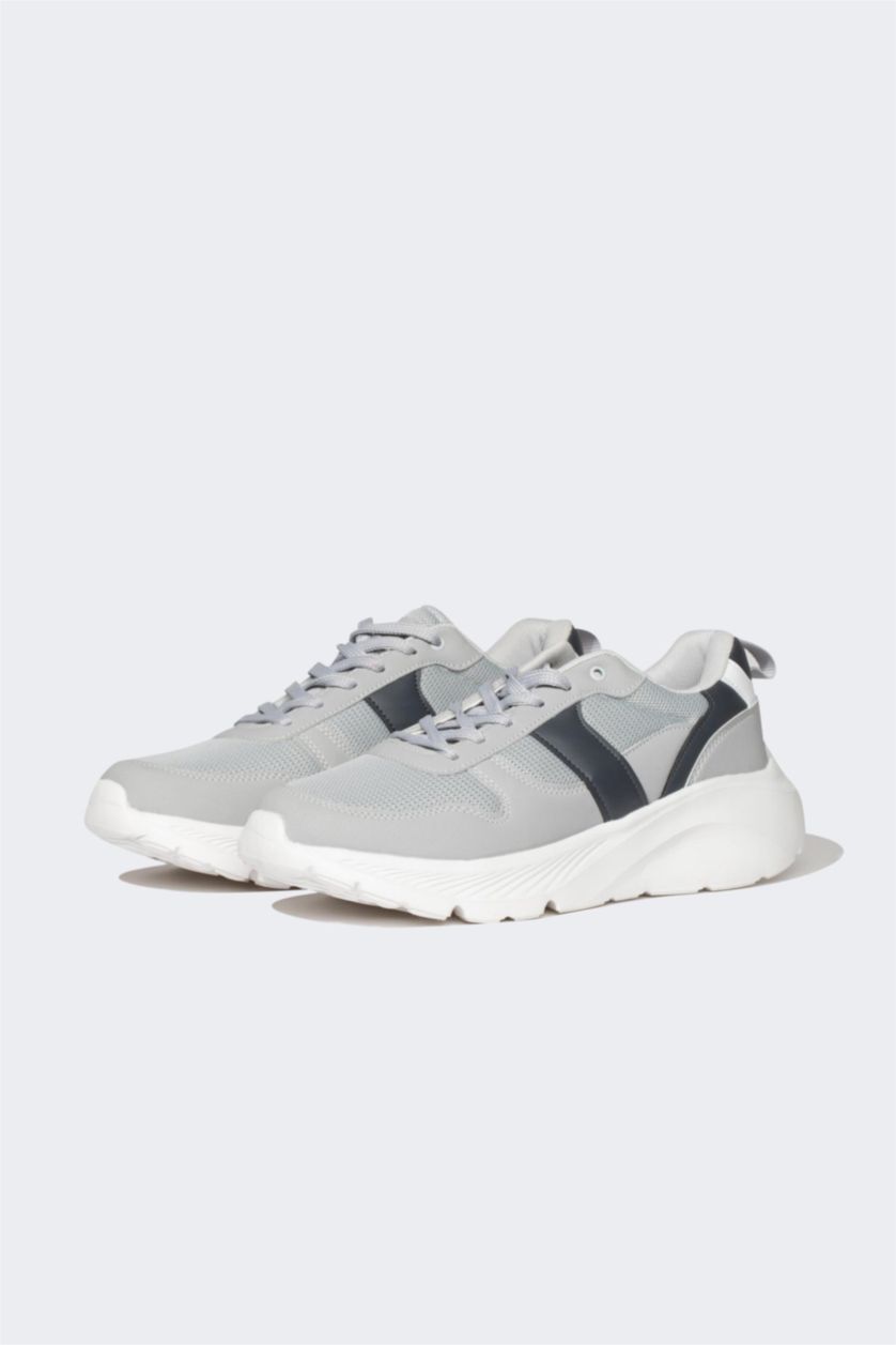 رجالي رمادي حذاء رياضي رجالي جلد صناعي برباط