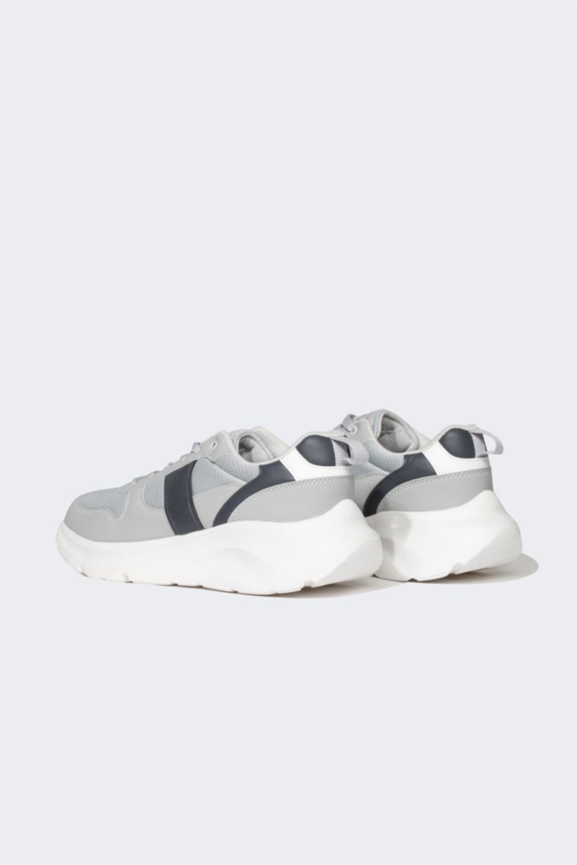 رجالي رمادي حذاء رياضي رجالي جلد صناعي برباط