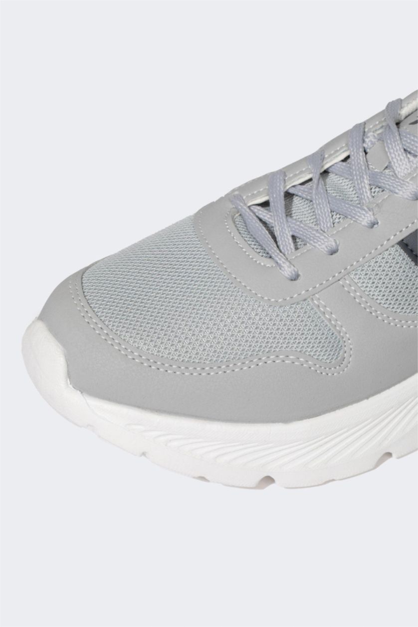 رجالي رمادي حذاء رياضي رجالي جلد صناعي برباط