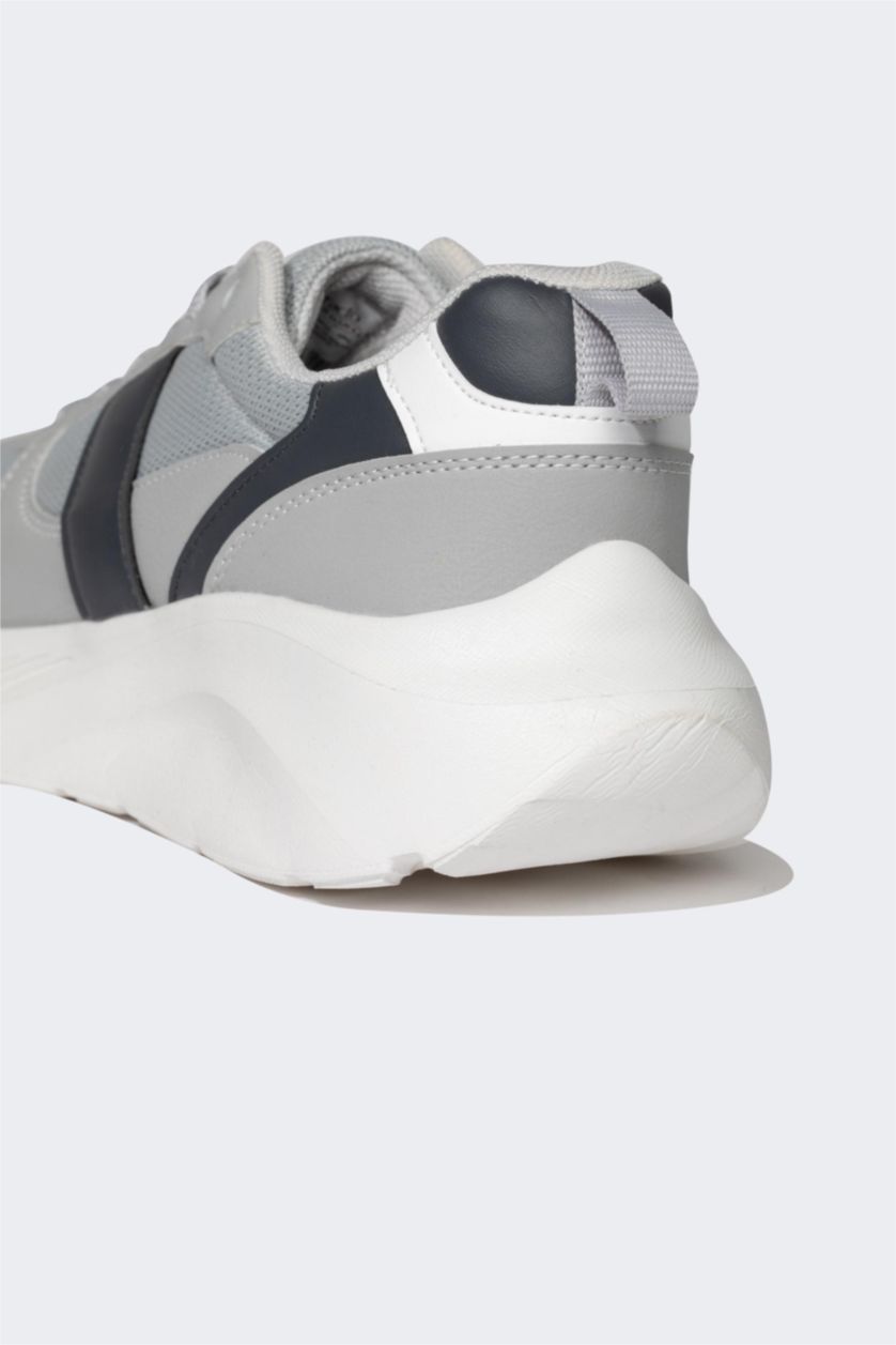 رجالي رمادي حذاء رياضي رجالي جلد صناعي برباط