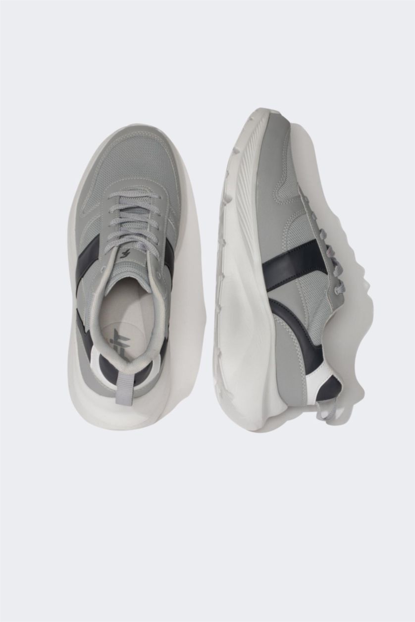 رجالي رمادي حذاء رياضي رجالي جلد صناعي برباط