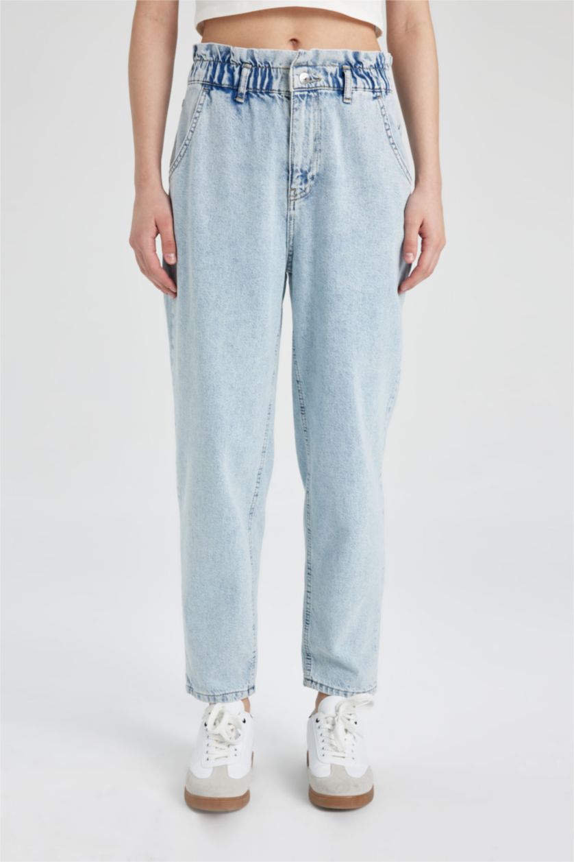 نساء أزرق فاتح بنطرون جينز بيبرباج بخصر عالي