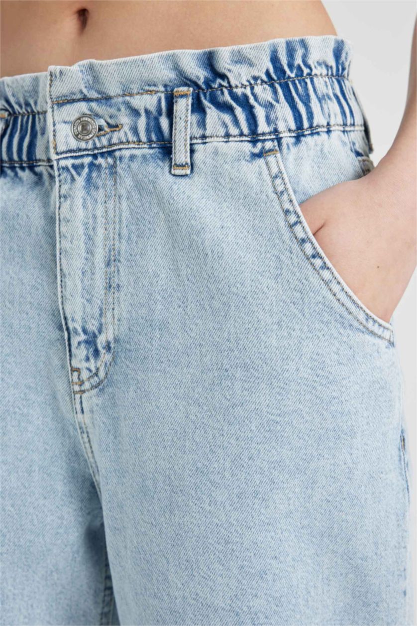 نساء أزرق فاتح بنطرون جينز بيبرباج بخصر عالي