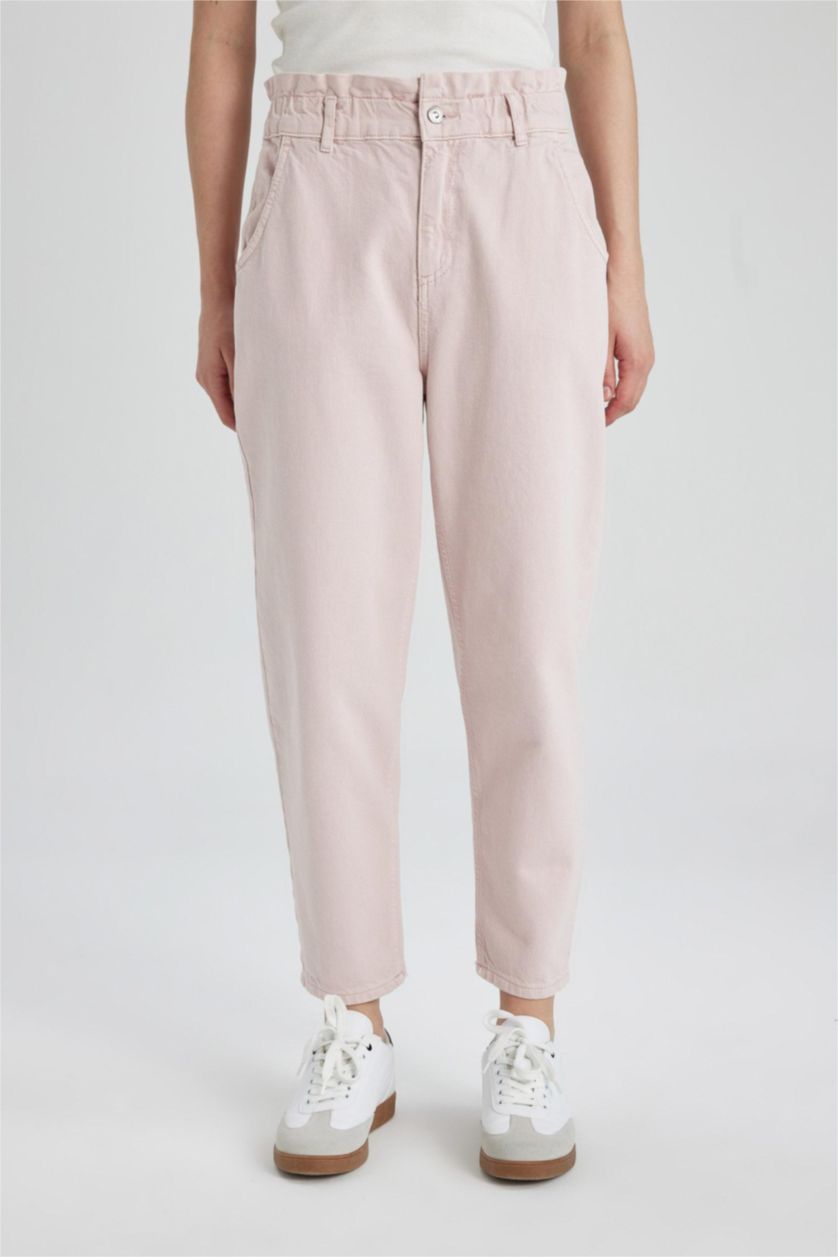 نساء زهري فاتح بنطرون جينز بيبرباج بخصر عالي