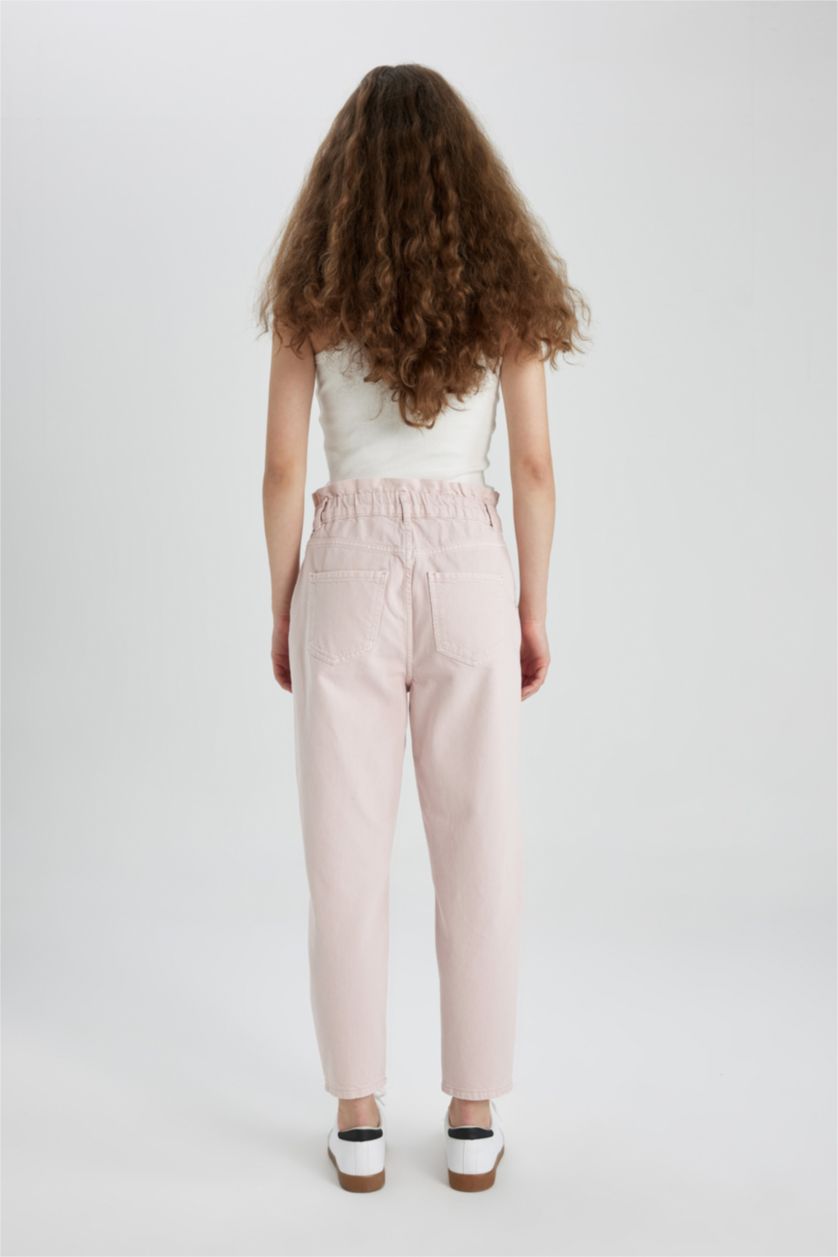 نساء زهري فاتح بنطرون جينز بيبرباج بخصر عالي