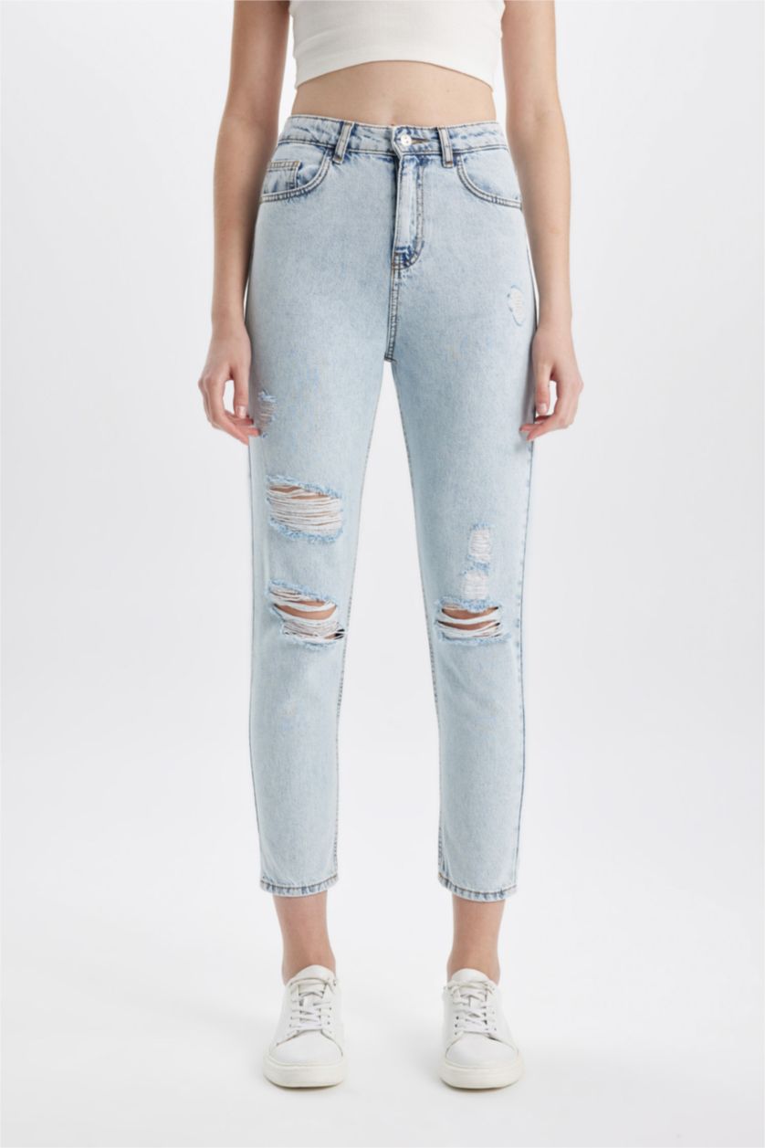 WOMAN Light Blue Lina Mom Fit High Waist Ankle Length Washed Jeans