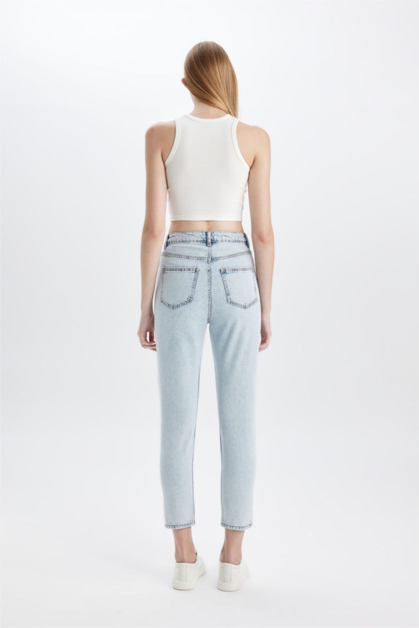 WOMAN Light Blue Lina Mom Fit High Waist Ankle Length Washed Jeans