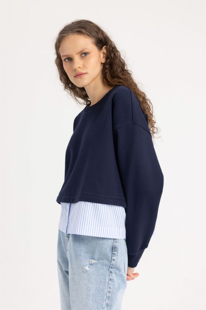 نساء كحلي سويت شيرت قصة مريحة وقماش سميك