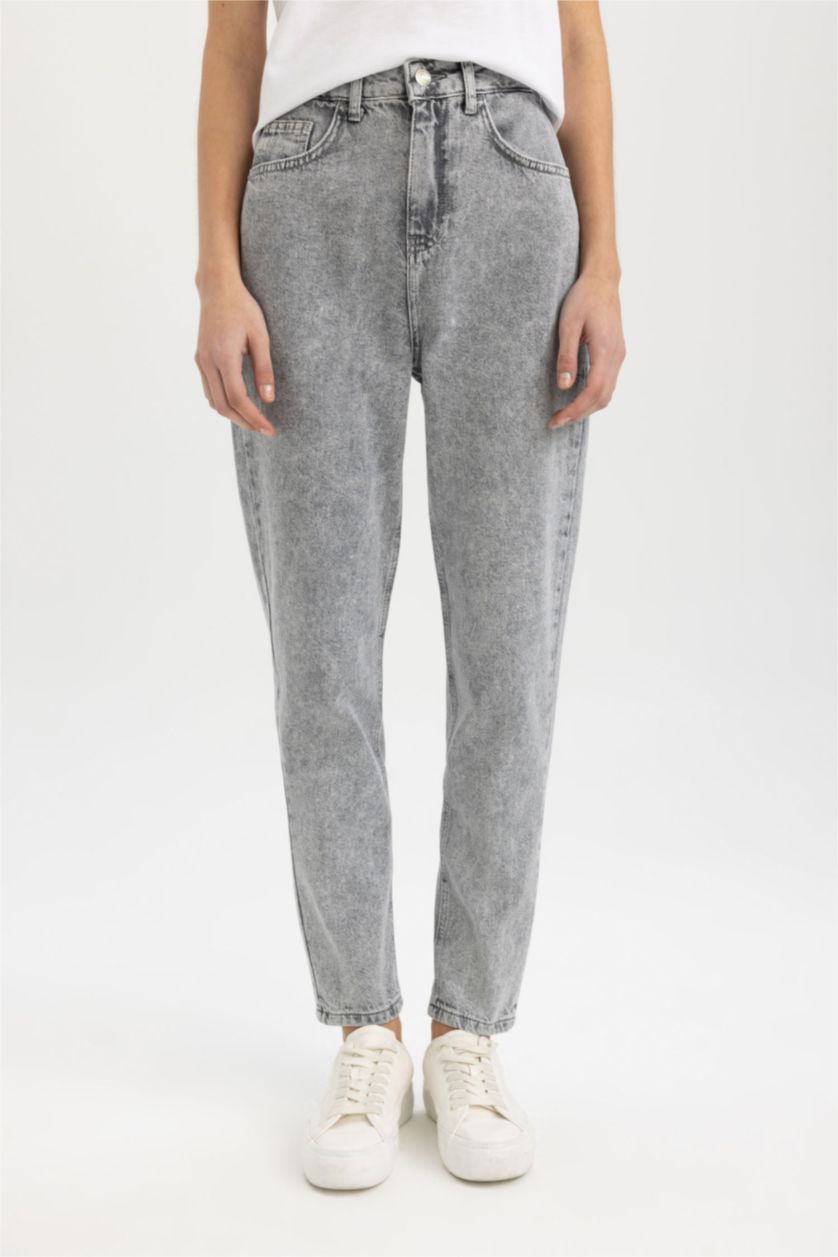 WOMAN Grey Lina Mom Fit High Waist Ankle Length Jeans